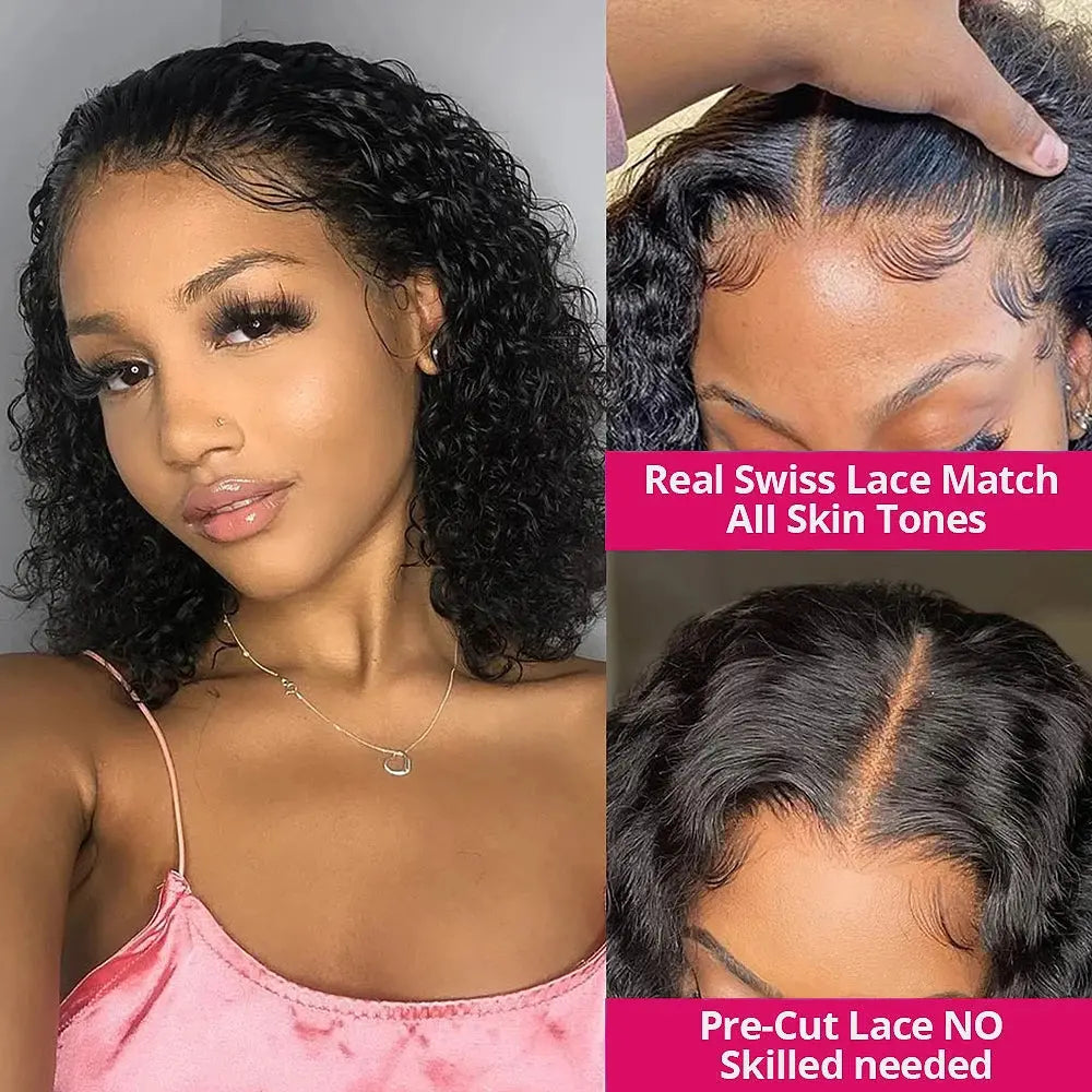 Wear And Go 13x4 Water Wave Bob Lace Wig For Women Curly 6x4 Glueless Human Hair Wig Ready To Go Human Hair Wigs Pre Cut No Lace T.L.H.M