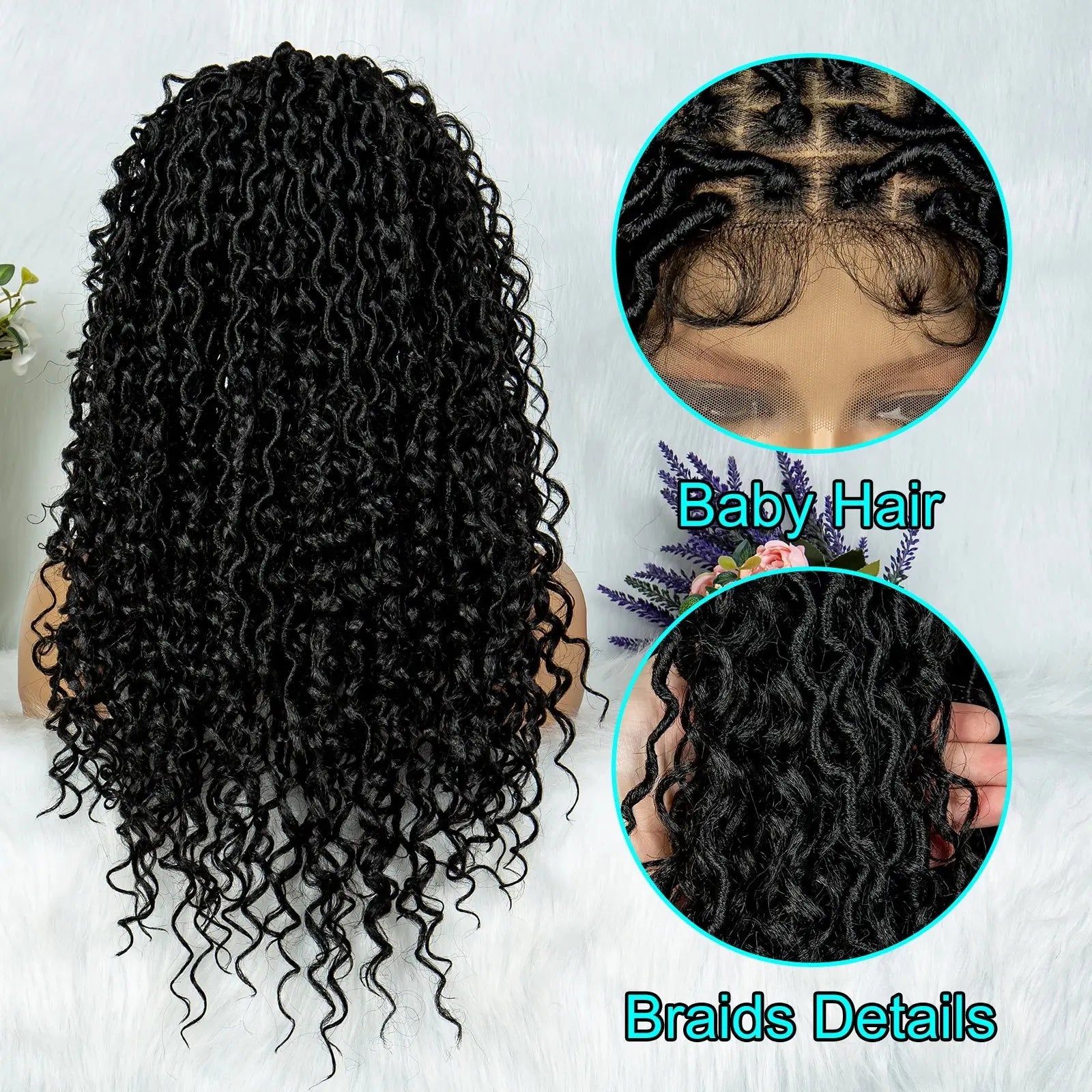 Synthetic Lace Front Wig Braided Water Wave Butterfly Locs Wig Knotless Box Braids T.L.H.M