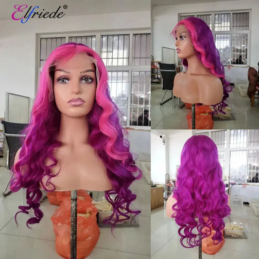 Elfriede Dark Purple/Pink Skunk Stripe Loose Wave Lace Wig T.L.H.M