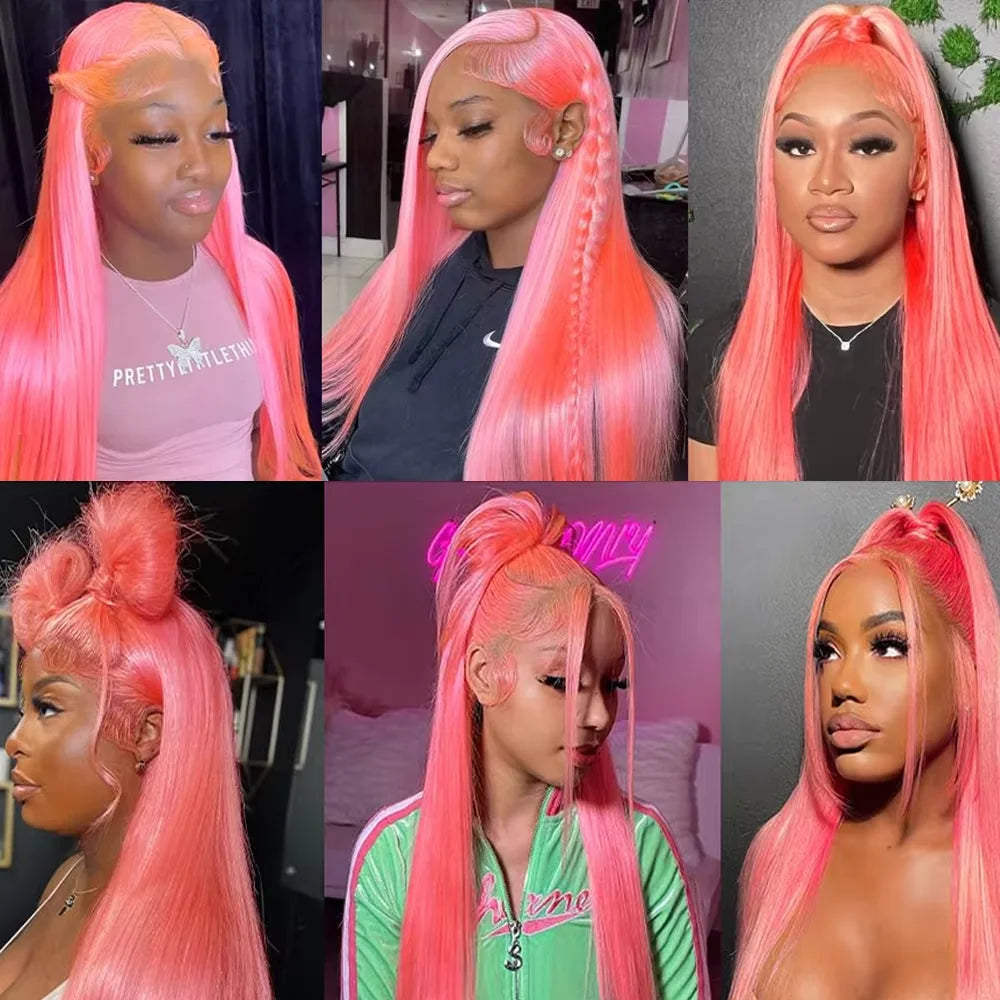 Light Pink Human Hair 13X4 Straight Lace Frontal Women Glueless