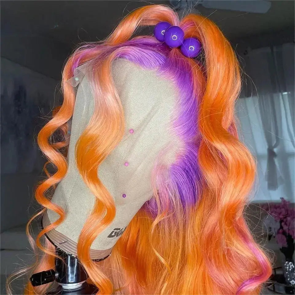 13x4 Lace Frontal Wig – 2-Tone Ombre Body Wave Purple Orange Blonde Pink Green T.L.H.M