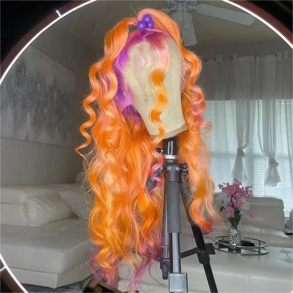 13x4 Lace Frontal Wig – 2-Tone Ombre Body Wave Purple Orange Blonde Pink Green T.L.H.M