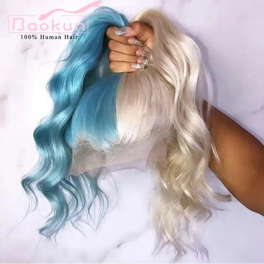 Half Blue Blonde 613 Body Wave Lace Front Wig T.L.H.M