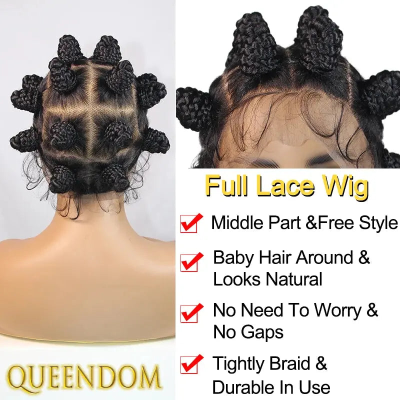 Bantu Knots Braided Wig Synthetic Jumbo Braids Wig Knotless T.L.H.M