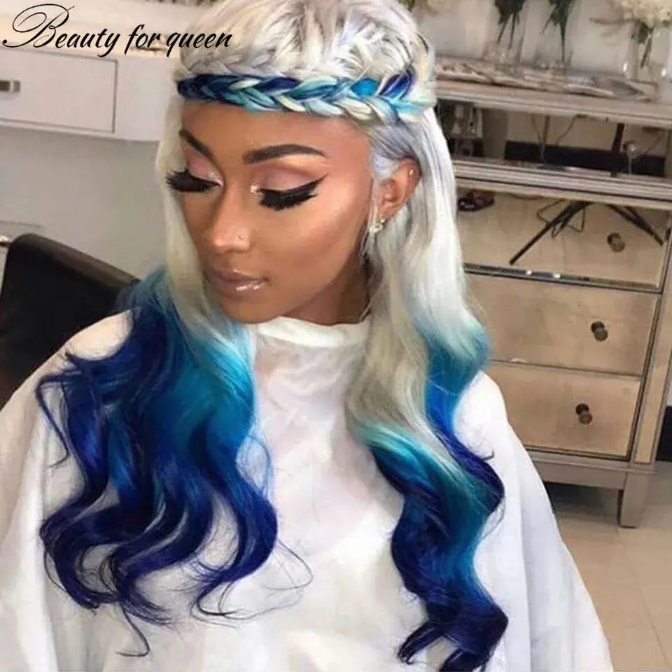 Ombre Blue Lace Front Wig – 150% Brazilian Hair, Transparent, with Baby Hair T.L.H.M