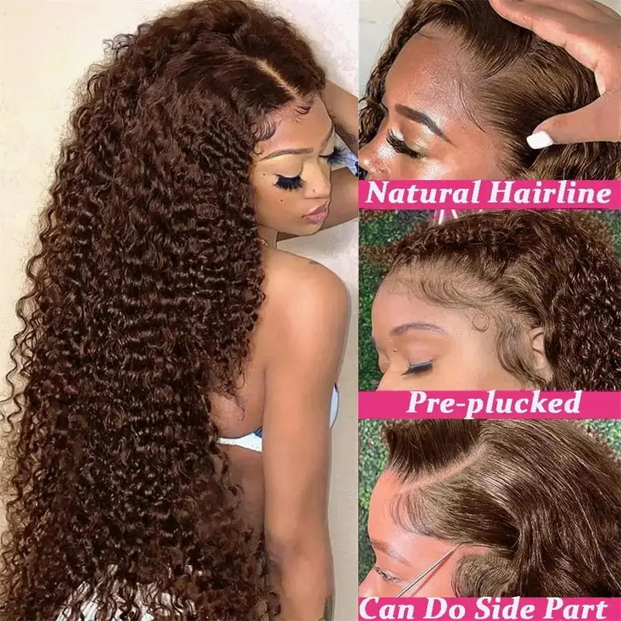 13x4 Chocolate Brown Lace Front Wigs Brazilian 13x6 Hd Lace Frontal Wig 100% Glueless Brown Curly Human Hair Wigs For Women Sale T.L.H.M