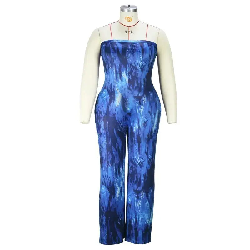 KEXU Plus Size Strapless Wide Leg Jumpsuit T.L.H.M