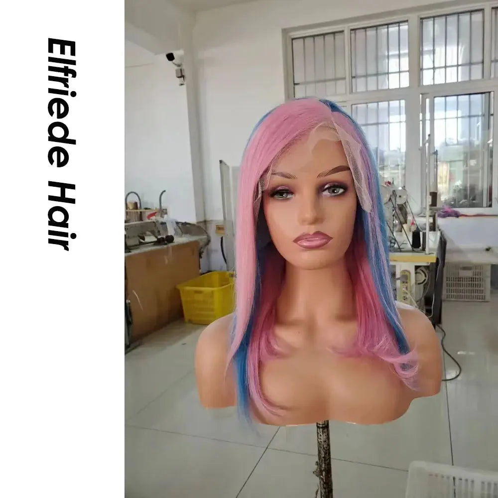 Elfriede Blue/Pink Straight Colored Lace Front Wigs Transparent Lace 100% Human Hair T.L.H.M