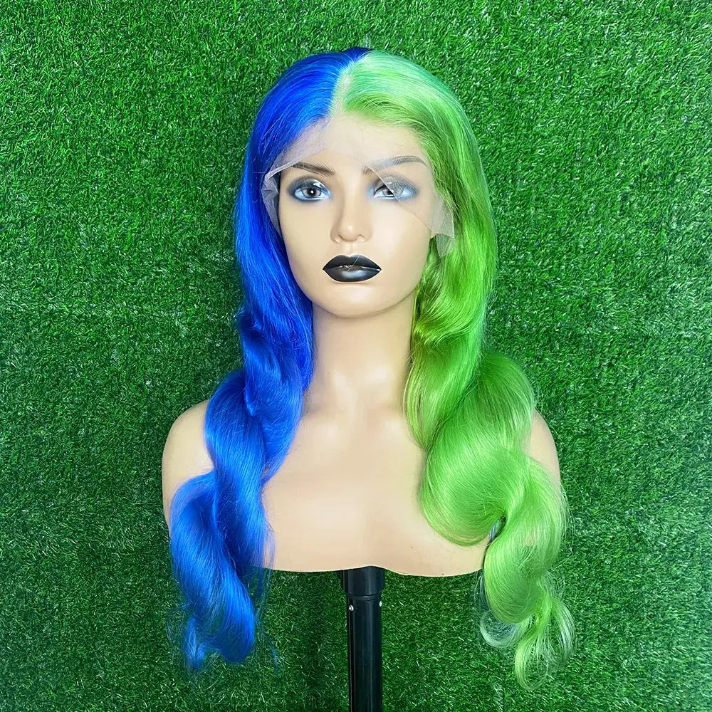 Highlight Black With green 13x6 HD Lace Frontal Wigs Human Hair Wig For Black Women Brazilian Hair Glueless T Part Lace Wigs T.L.H.M