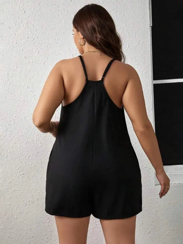 Plus Size Summer Sleeveless  Wide Leg Loose Woman Mini Jumpsuit T.L.H.M