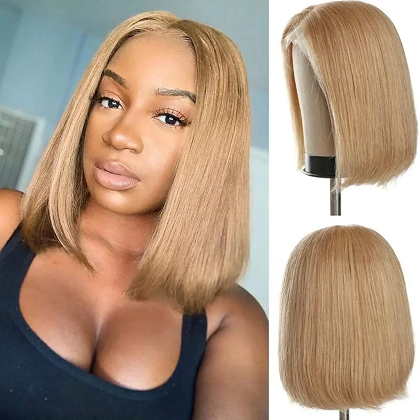 10-16 Inches Mint Green & Straight Short Bob 13x4 Lace Brazilian Remy Human Hair Wig T.L.H.M