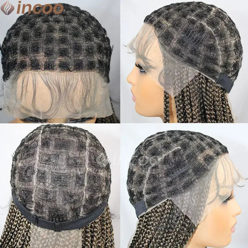 36" Full Lace Knotless Braided Wigs Black Small Box Square Hair Wigs T.L.H.M