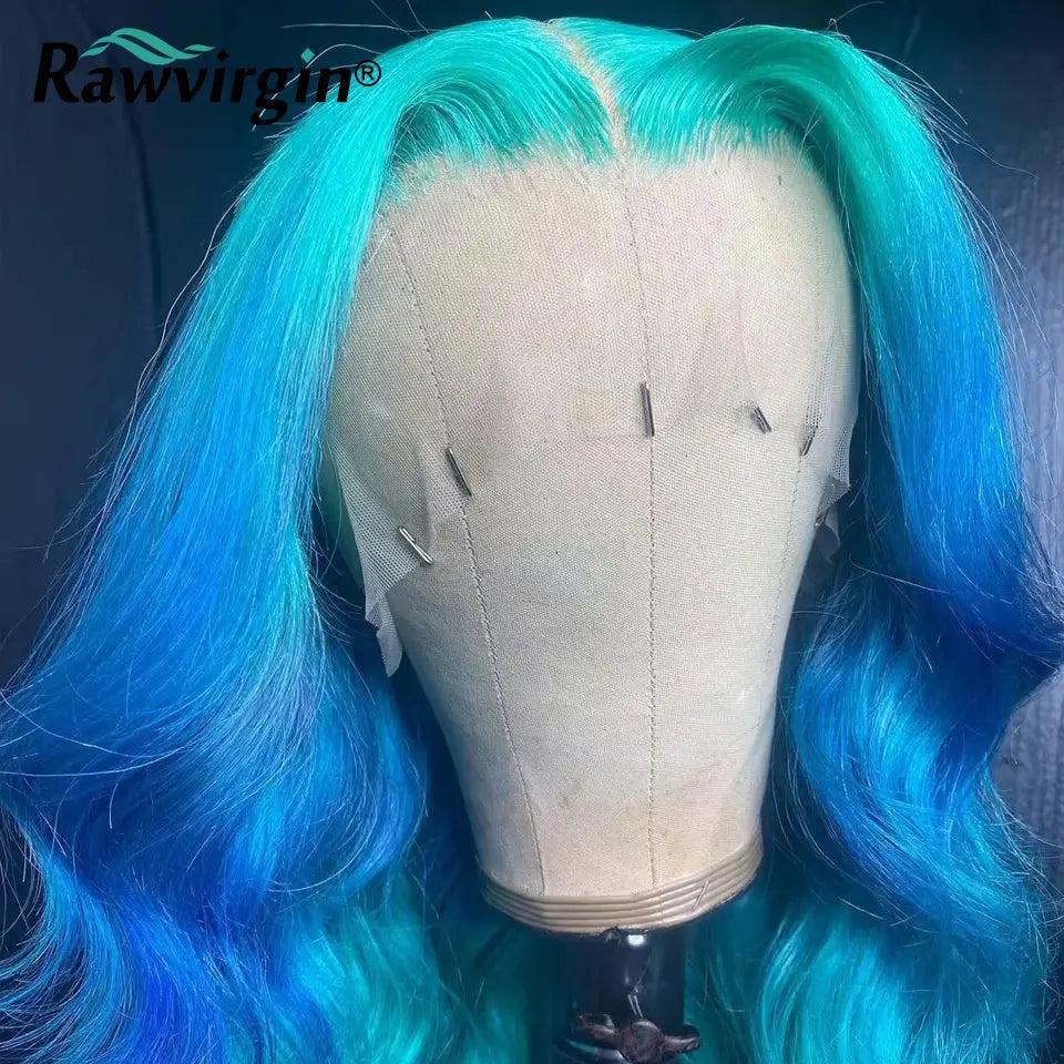 Green & Blue 13x4x1 Body Wave Virgin Hair Wig – Transparent Lace, Human Hair T.L.H.M