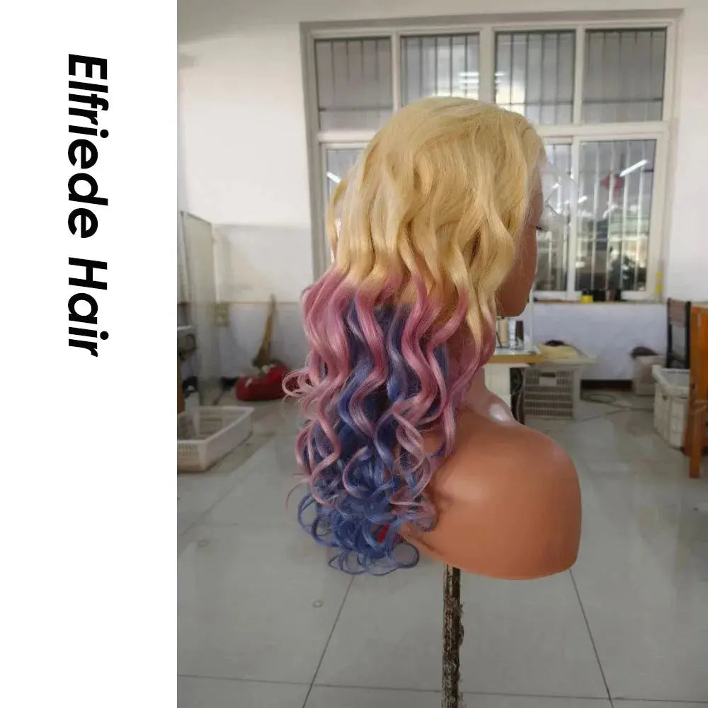 Elfriede #613/Pink/Blue Lace Loose Wave HD Lace Frontal Wig Colored Remy T.L.H.M