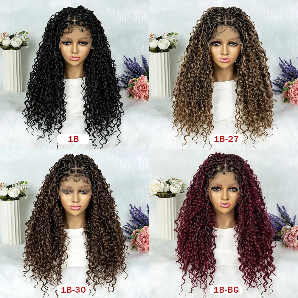 Synthetic Lace Front Wig Braided Water Wave Butterfly Locs Wig Knotless Box Braids T.L.H.M