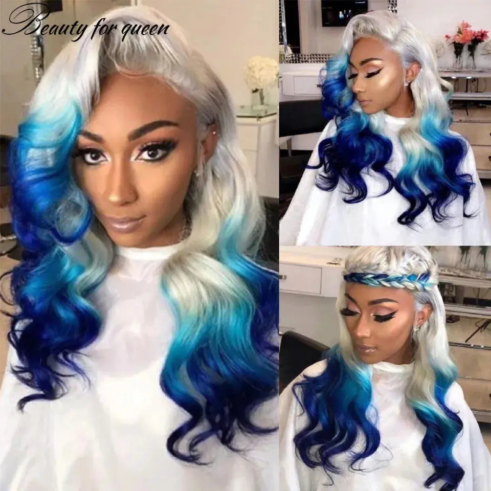 Ombre Blue Lace Front Wig – 150% Brazilian Hair, Transparent, with Baby Hair T.L.H.M