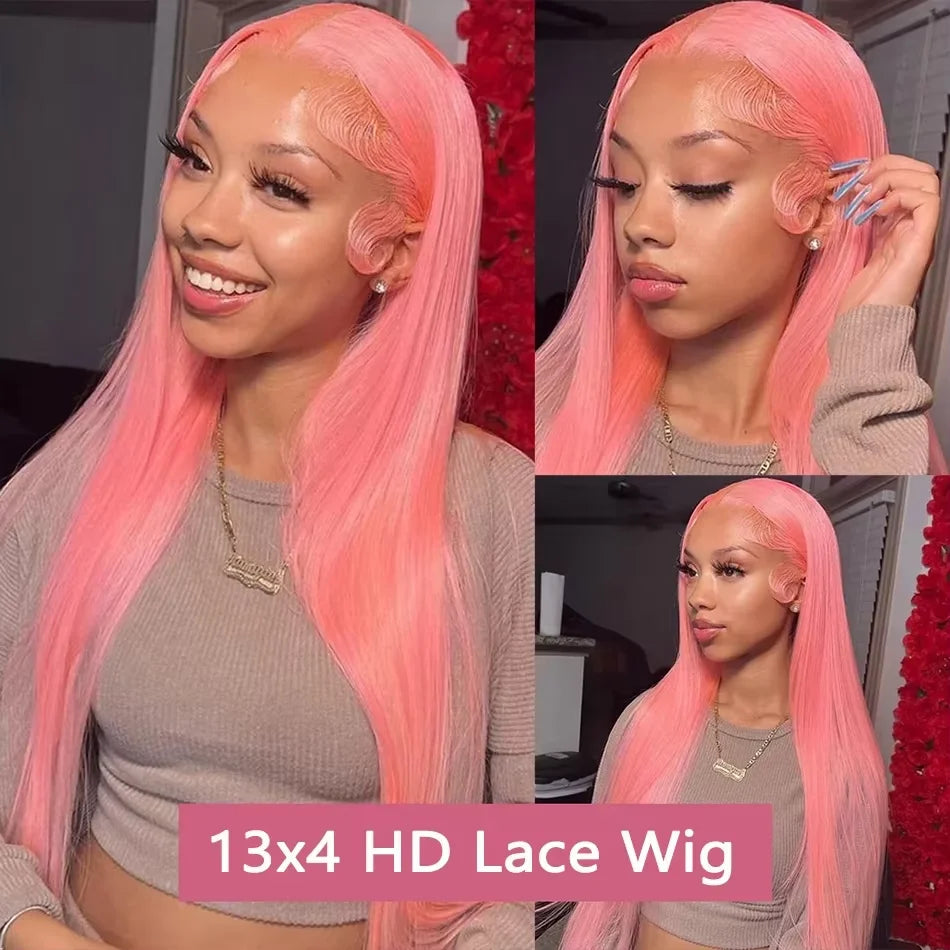 Light Pink Human Hair 13X4 Straight Lace Frontal Women Glueless