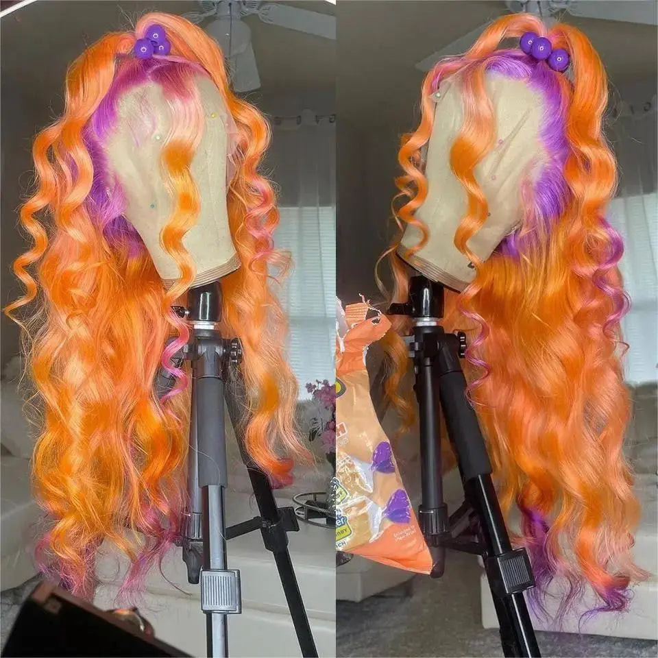 13x4 Lace Frontal Wig – 2-Tone Ombre Body Wave Purple Orange Blonde Pink Green T.L.H.M