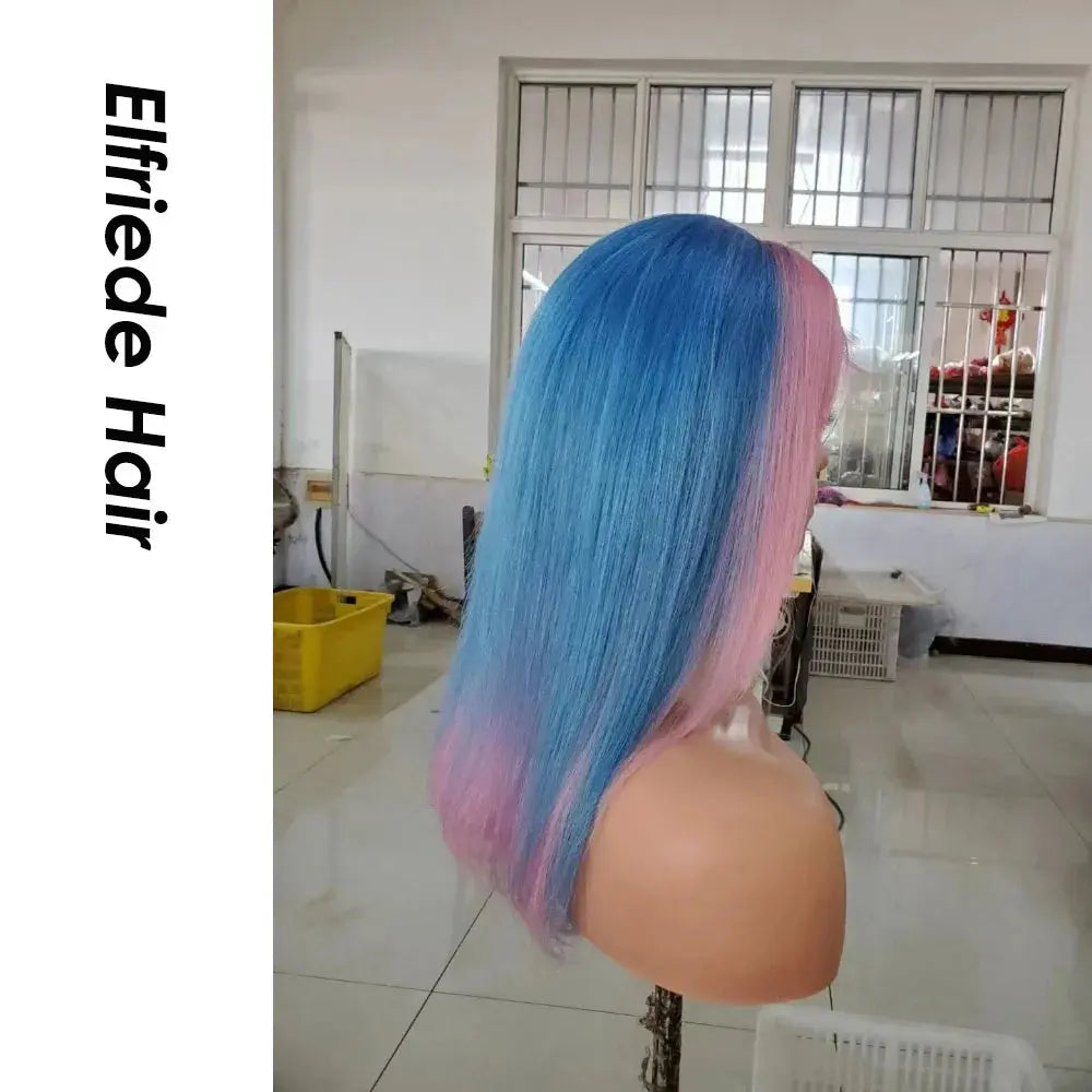 Elfriede Blue/Pink Straight Colored Lace Front Wigs Transparent Lace 100% Human Hair T.L.H.M