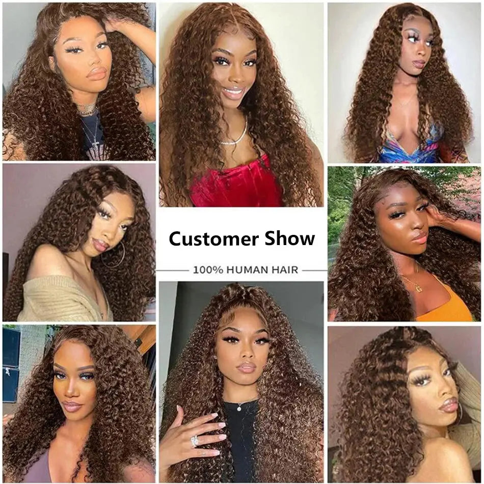 13x4 Chocolate Brown Lace Front Wigs Brazilian 13x6 Hd Lace Frontal Wig 100% Glueless Brown Curly Human Hair Wigs For Women Sale T.L.H.M