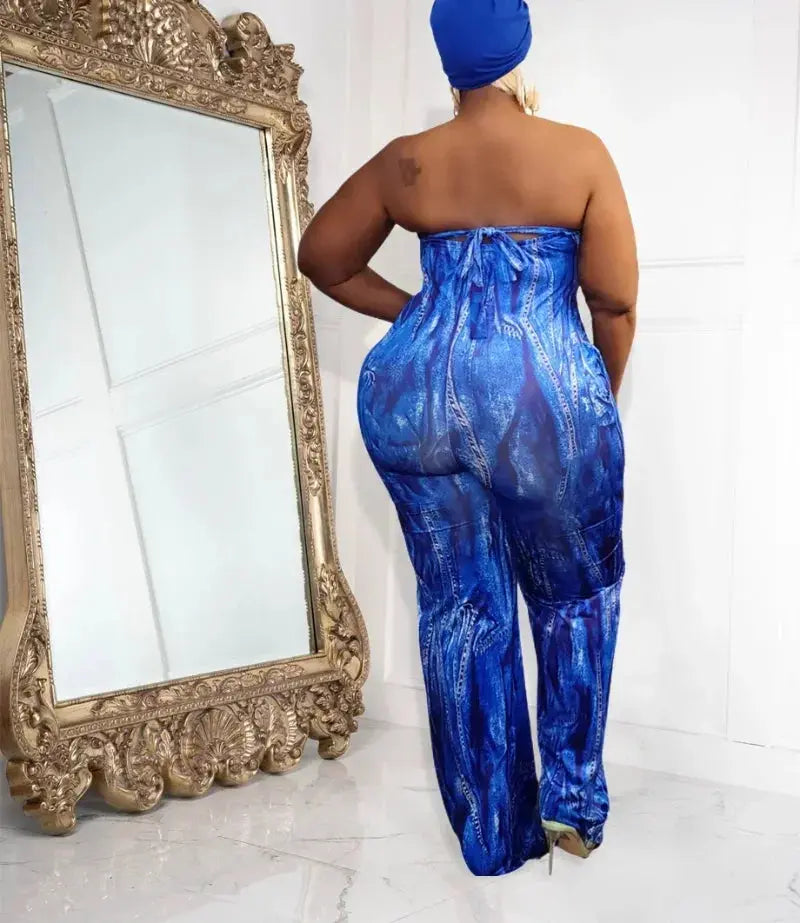 KEXU Plus Size Strapless Wide Leg Jumpsuit T.L.H.M