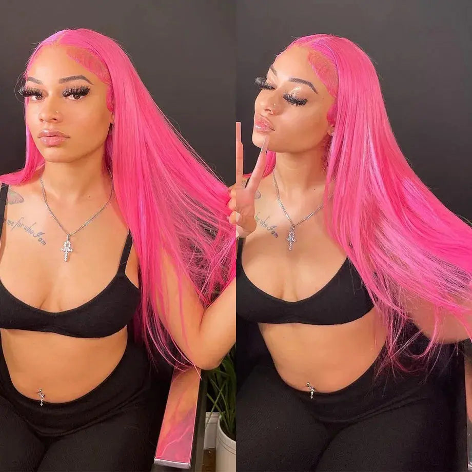 13x6 Glueless Pink Straight Lace Frontal Wig T.L.H.M