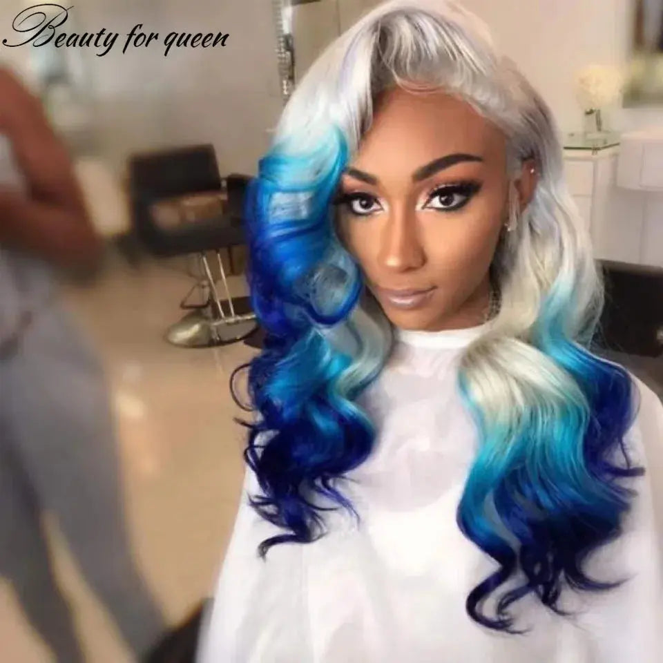 Ombre Blue Lace Front Wig – 150% Brazilian Hair, Transparent, with Baby Hair T.L.H.M