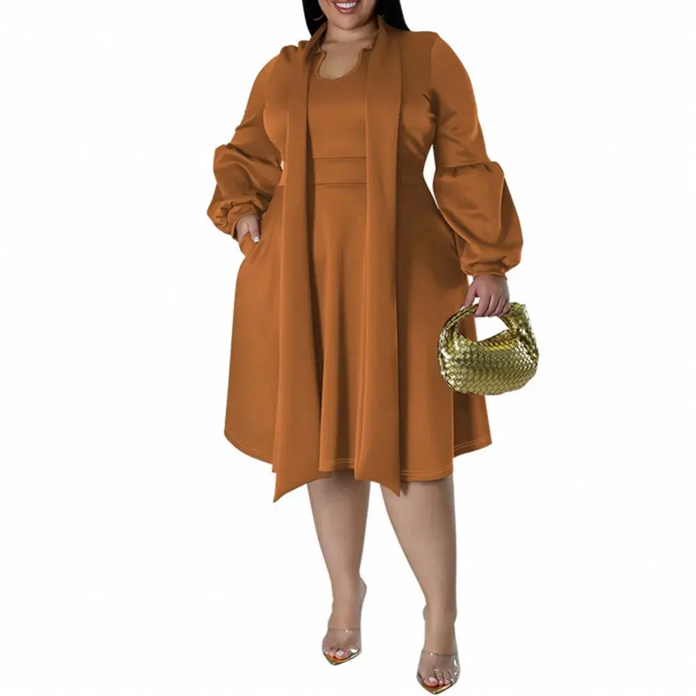 XL-5XL Plus Size Bohemian Dress Long Sleeve Bandage Robe Dress T.L.H.M