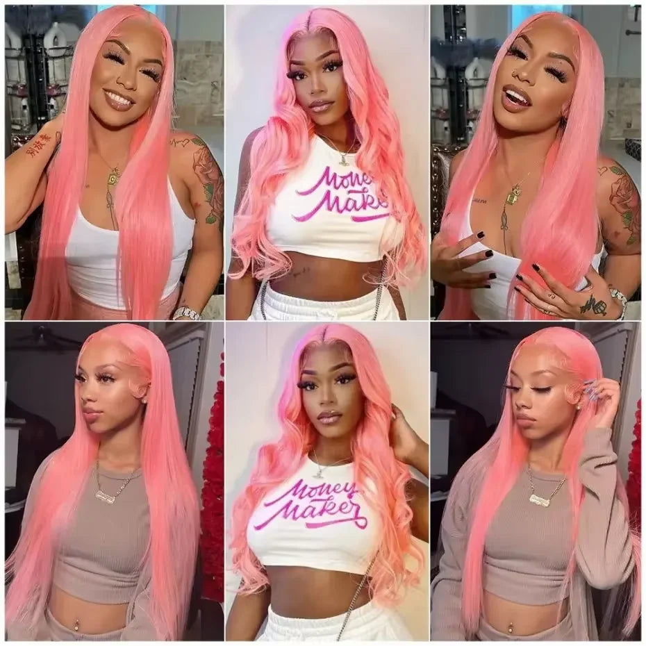 Light Pink Human Hair 13X4 Straight Lace Frontal Women Glueless