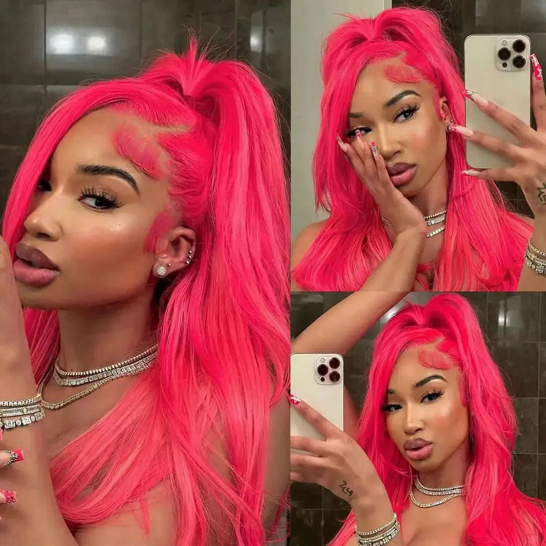 Ombre Hot Pink Body Wave Lace Front Wig T.L.H.M