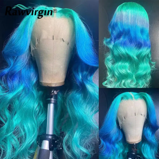 Green & Blue 13x4x1 Body Wave Virgin Hair Wig – Transparent Lace, Human Hair T.L.H.M