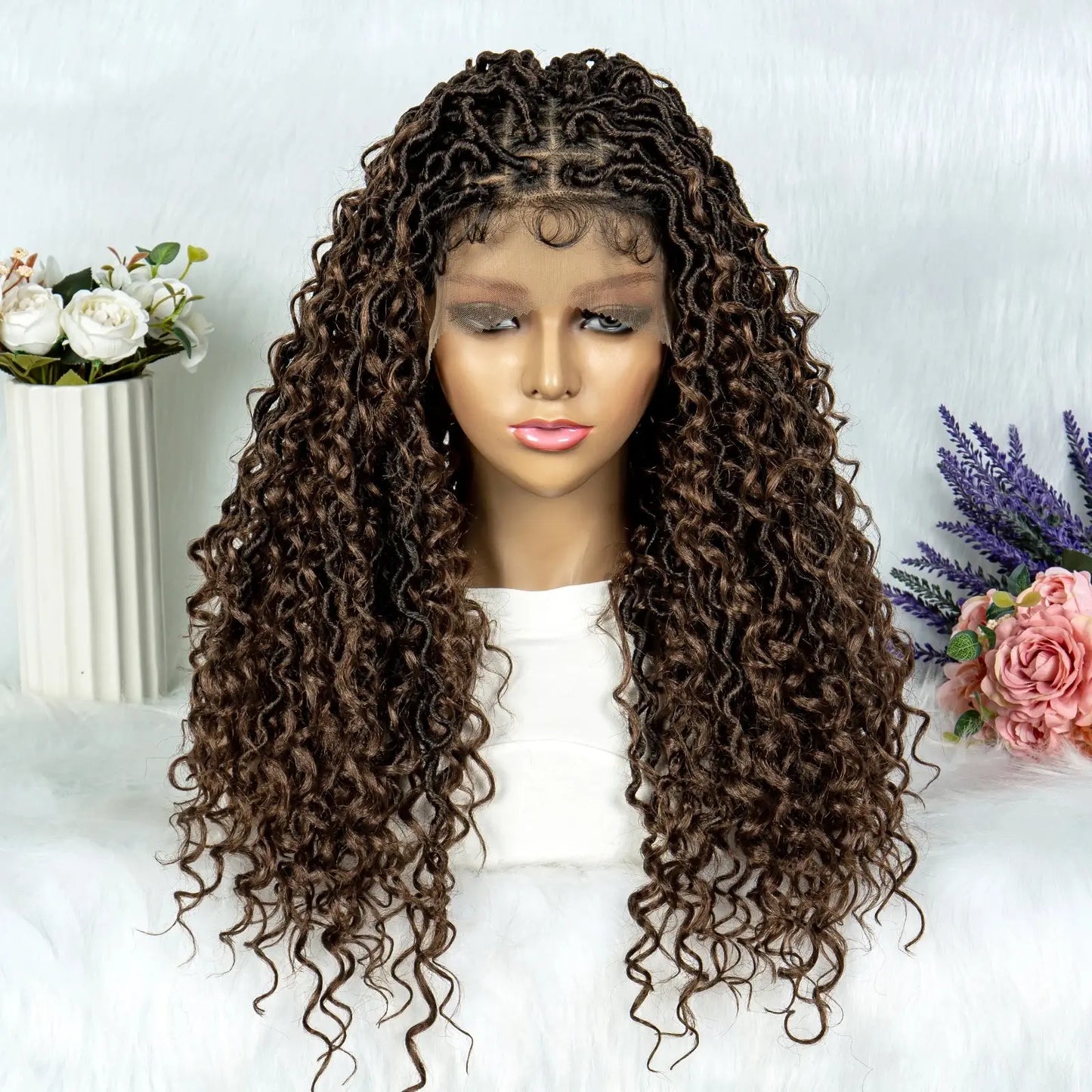 Synthetic Lace Front Wig Braided Water Wave Butterfly Locs Wig Knotless Box Braids T.L.H.M