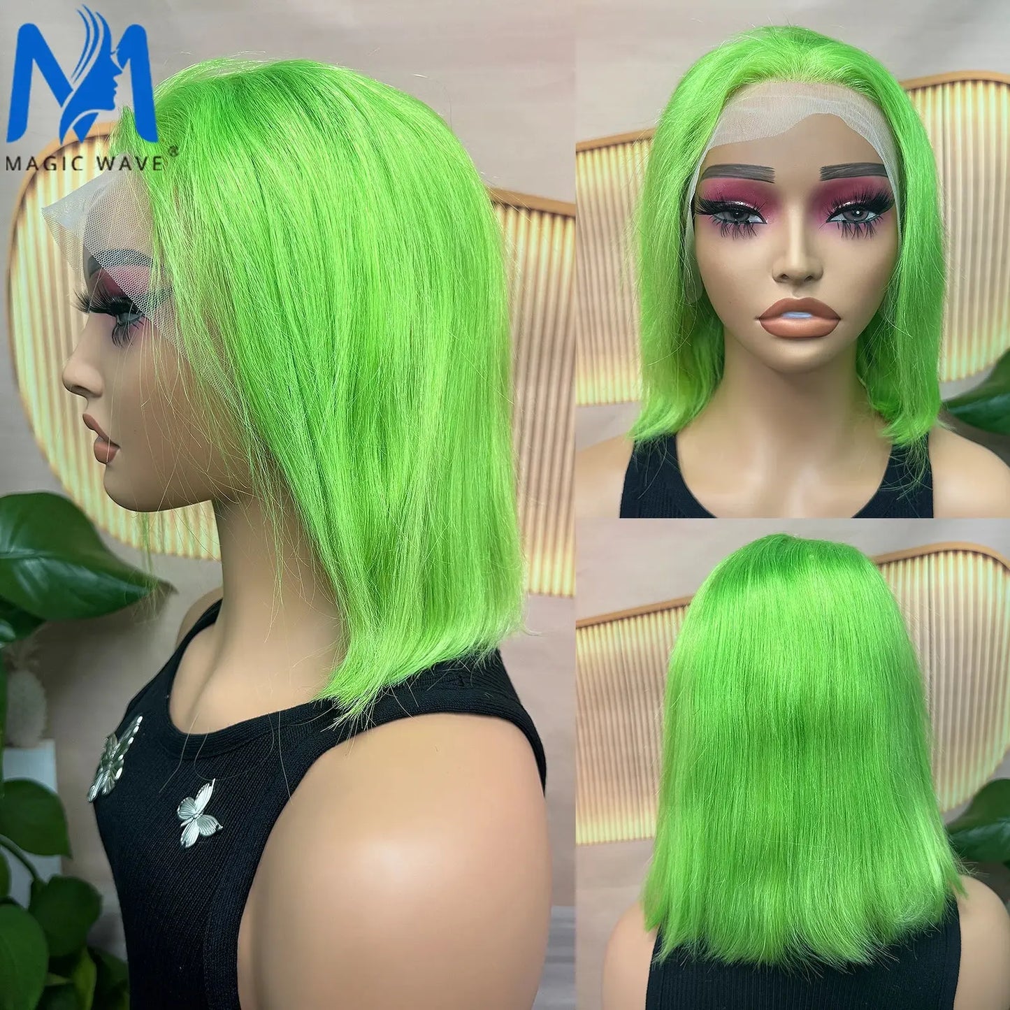 10-16 Inches Mint Green & Straight Short Bob 13x4 Lace Brazilian Remy Human Hair Wig T.L.H.M