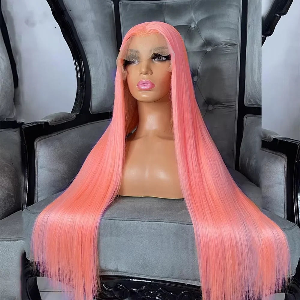 Light Pink Human Hair 13X4 Straight Lace Frontal Women Glueless