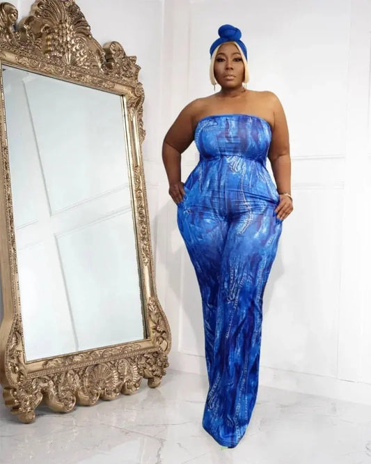 KEXU Plus Size Strapless Wide Leg Jumpsuit T.L.H.M