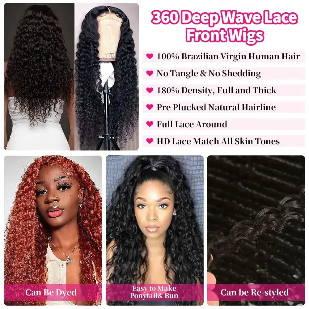 Deep Wave 360 Full Lace Brazilian Wig with Hidden Strap T.L.H.M