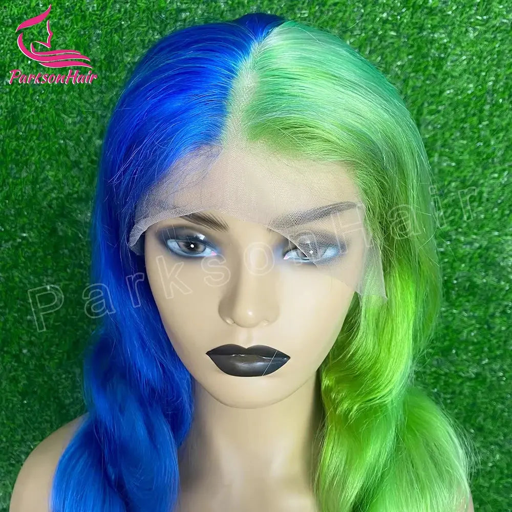 Highlight Black With green 13x6 HD Lace Frontal Wigs Human Hair Wig For Black Women Brazilian Hair Glueless T Part Lace Wigs T.L.H.M