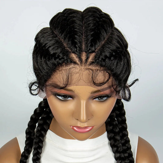 Synthetic Cornrow Braiding Wigs Baby Hair Natural Color Double Dutch Braid T.L.H.M