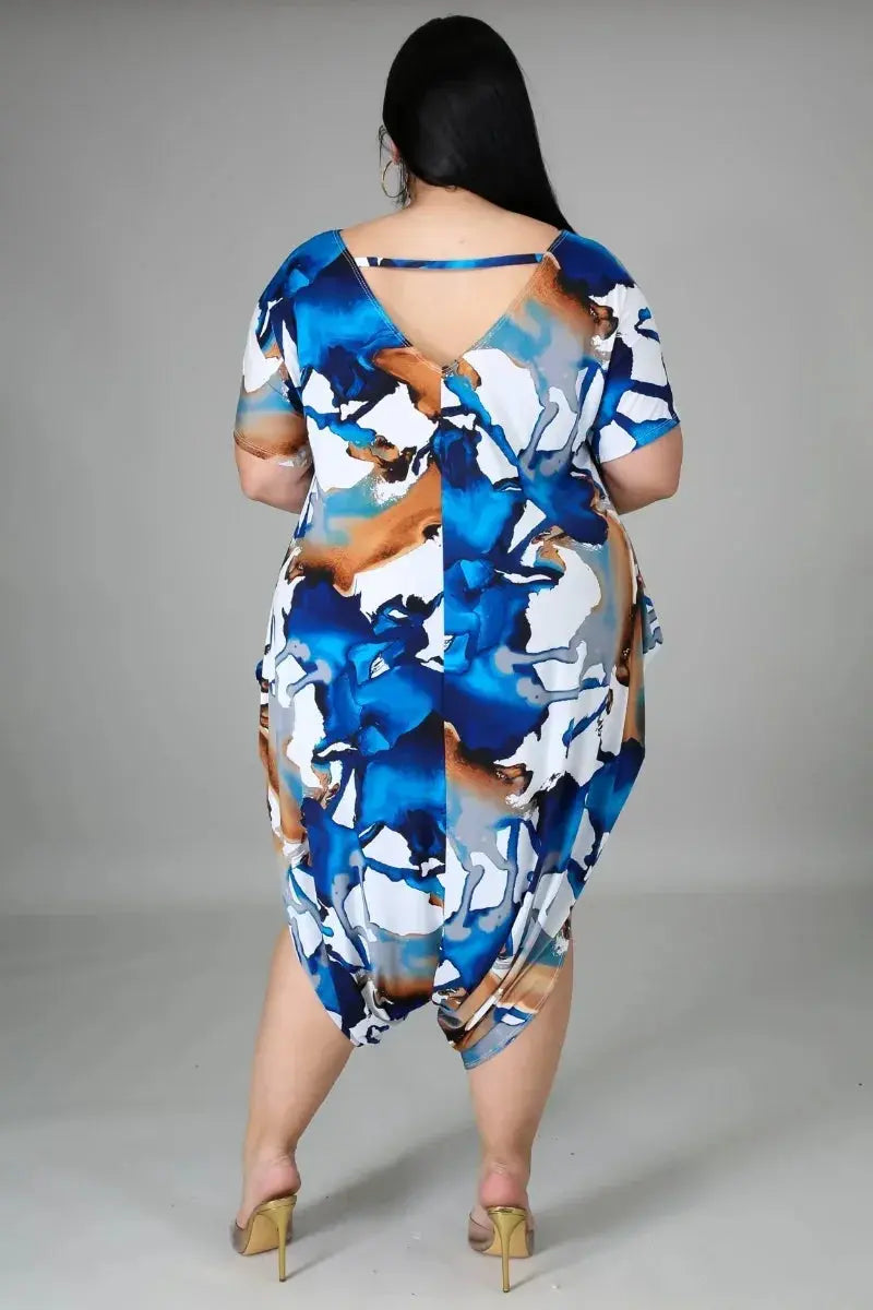 KEXU Plus Size Print Jumpsuit - V Neck Casual Summer Romper T.L.H.M