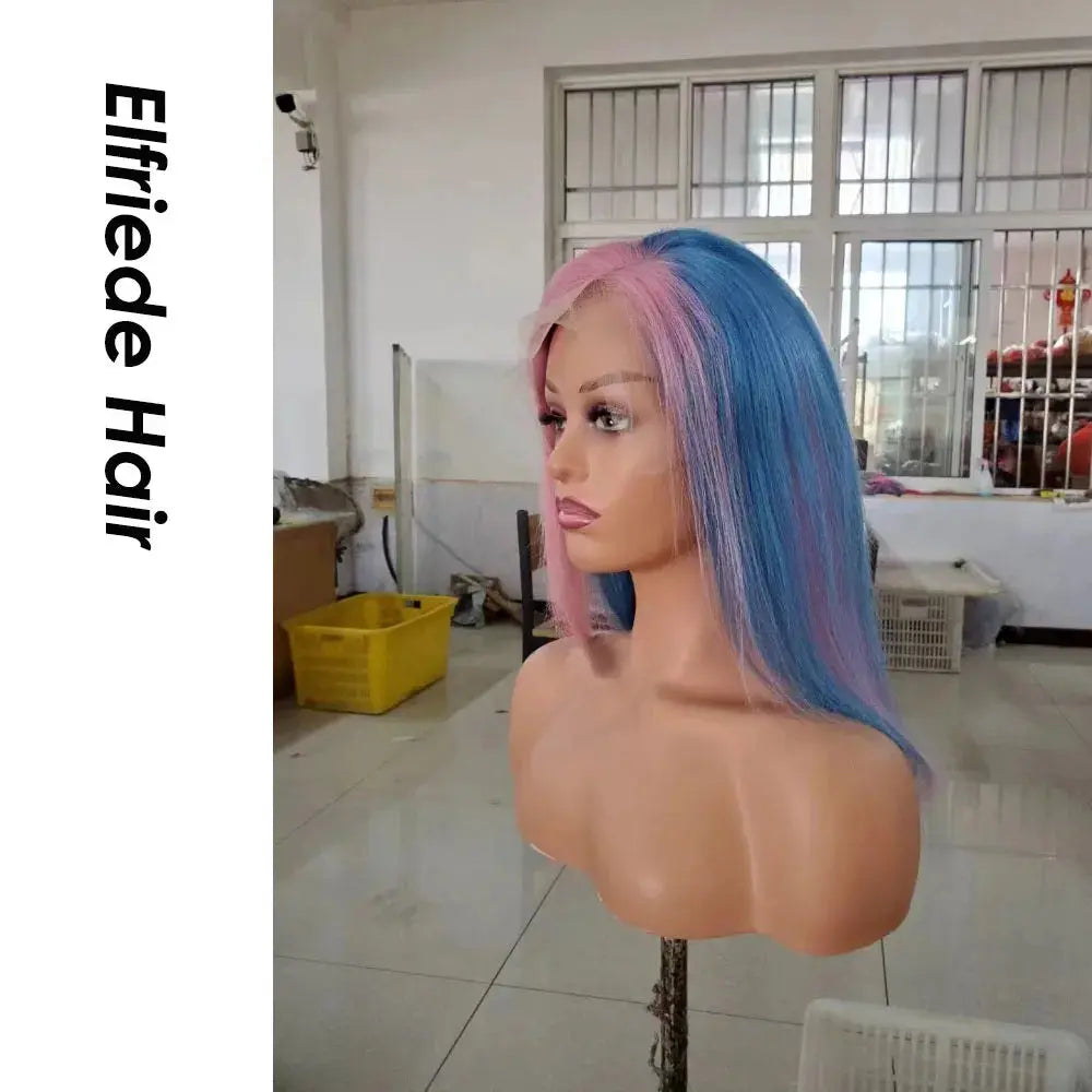 Elfriede Blue/Pink Straight Colored Lace Front Wigs Transparent Lace 100% Human Hair T.L.H.M