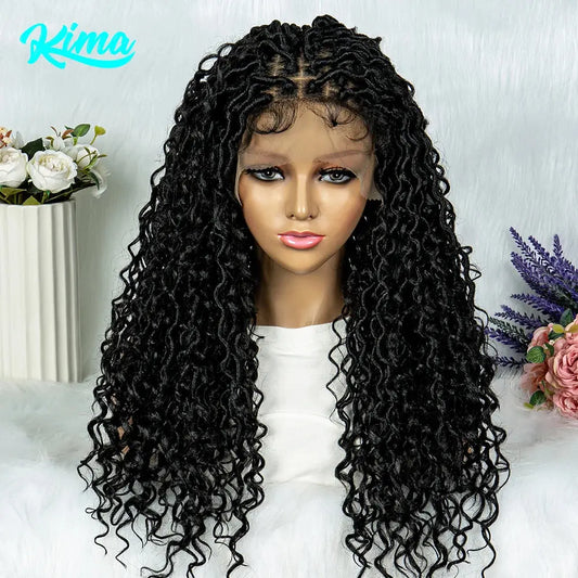 Synthetic Lace Front Wig Braided Water Wave Butterfly Locs Wig Knotless Box Braids T.L.H.M