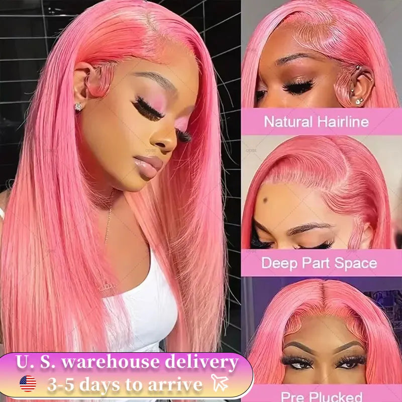 Light Pink Human Hair 13X4 Straight Lace Frontal Women Glueless