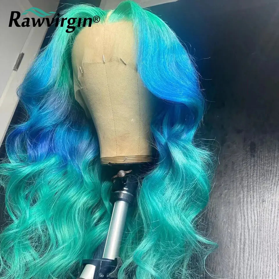 Green & Blue 13x4x1 Body Wave Virgin Hair Wig – Transparent Lace, Human Hair T.L.H.M