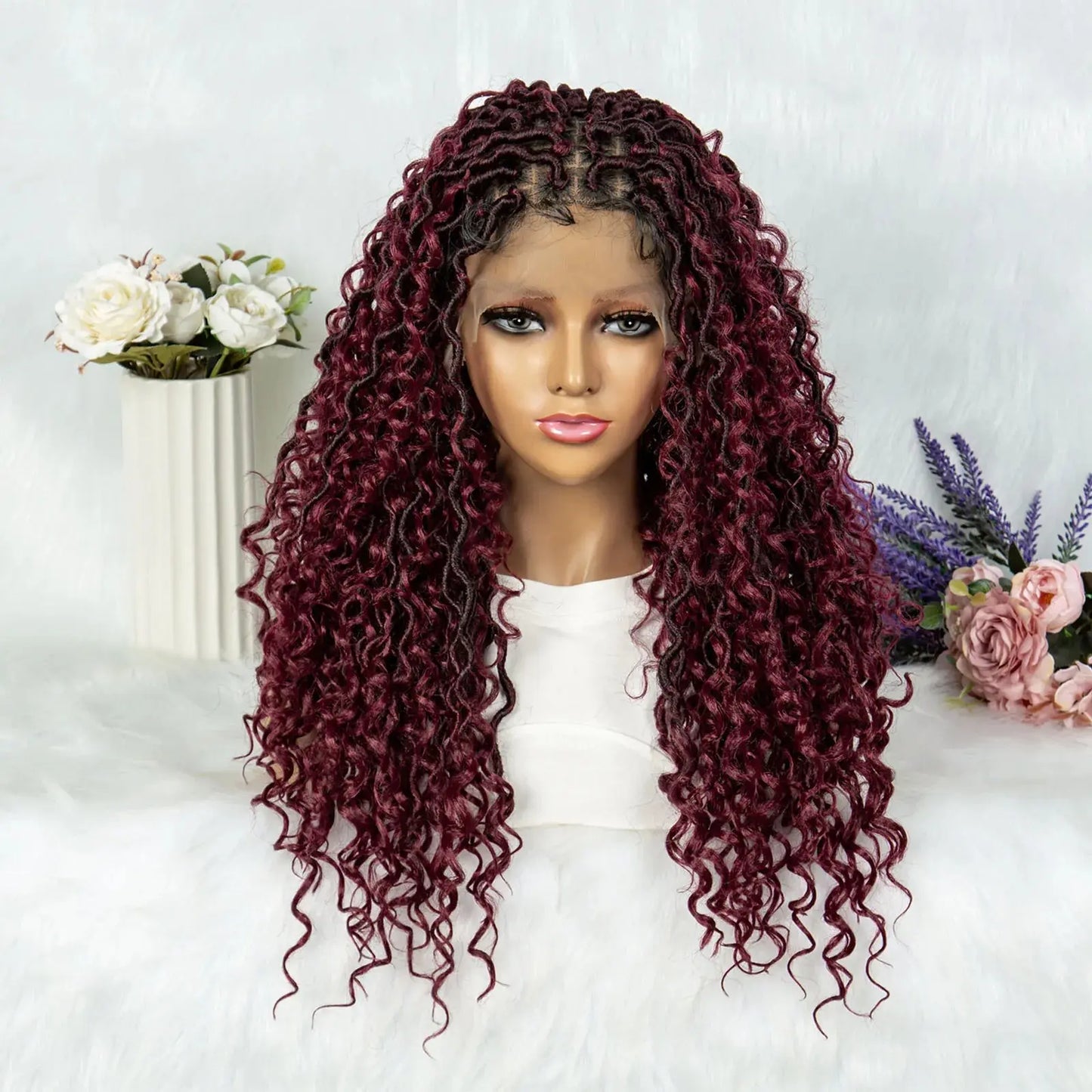 Synthetic Lace Front Wig Braided Water Wave Butterfly Locs Wig Knotless Box Braids T.L.H.M