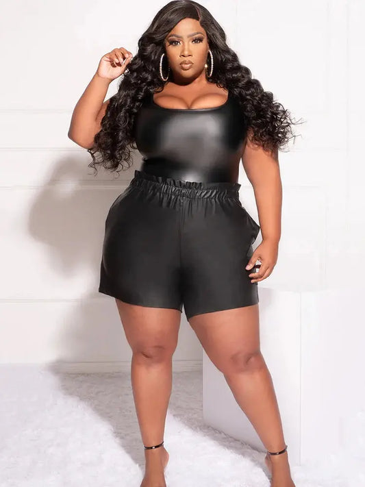 Plus Size Women Faux Matte Leather Shorts T.L.H.M