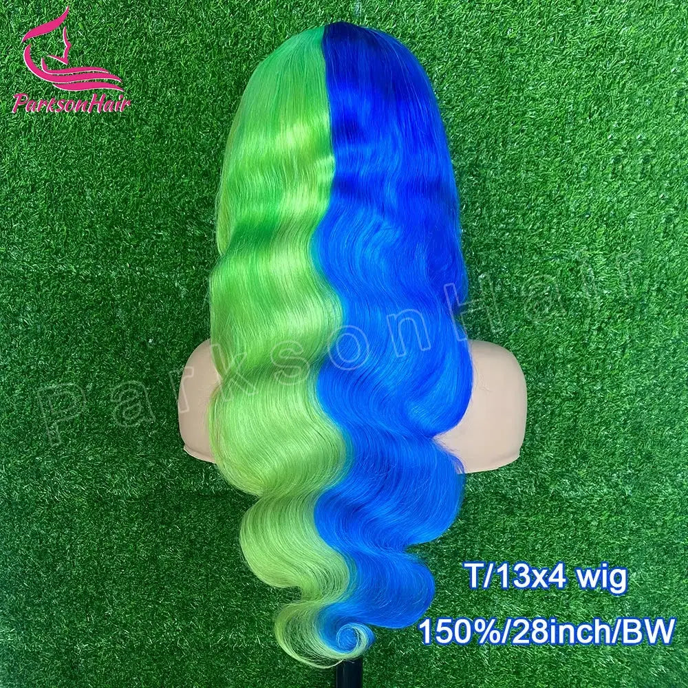 Highlight Black With green 13x6 HD Lace Frontal Wigs Human Hair Wig For Black Women Brazilian Hair Glueless T Part Lace Wigs T.L.H.M