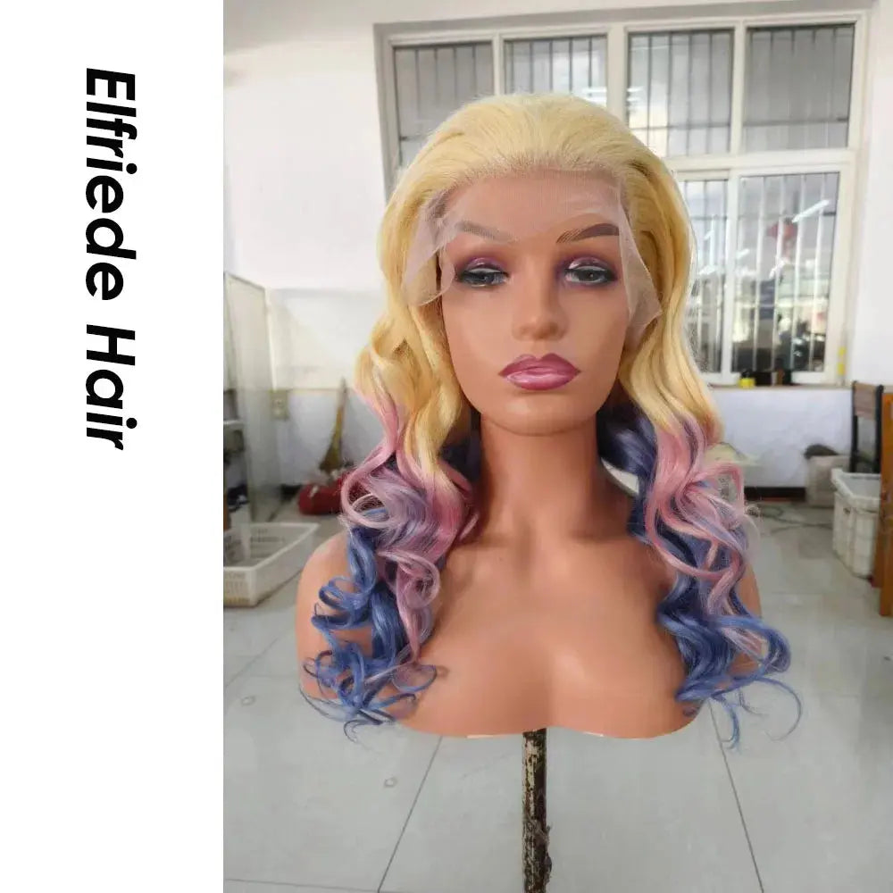 Elfriede #613/Pink/Blue Lace Loose Wave HD Lace Frontal Wig Colored Remy T.L.H.M