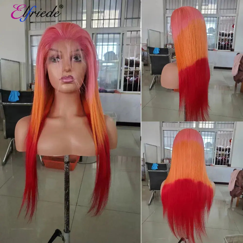 Pink Orange Red Straight Colored 4x4 13X4 13X6 HD Lace Frontal WigS 100% Human Hair T.L.H.M