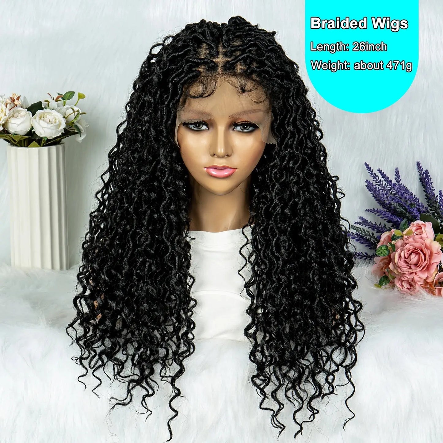 Synthetic Lace Front Wig Braided Water Wave Butterfly Locs Wig Knotless Box Braids T.L.H.M