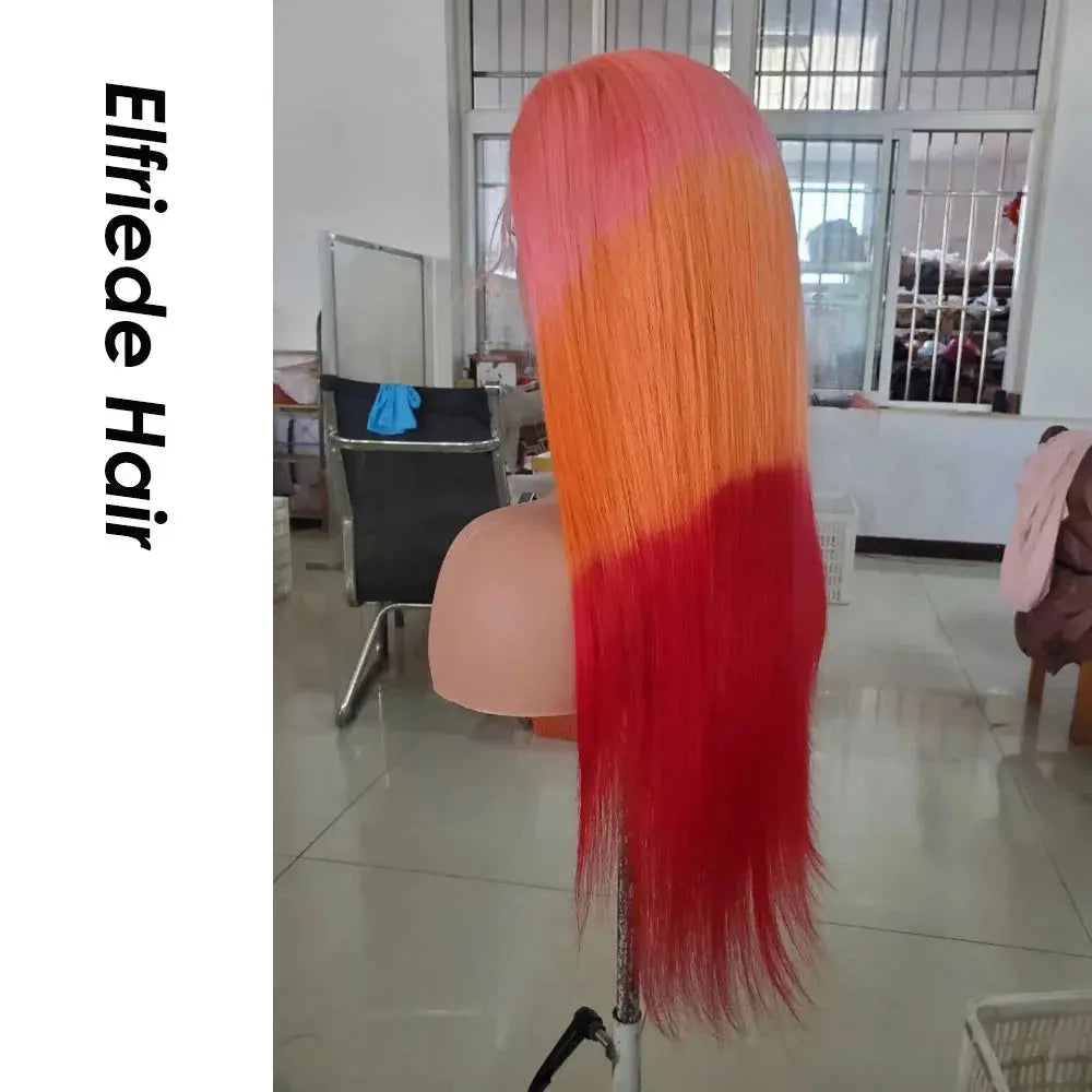 Pink Orange Red Straight Colored 4x4 13X4 13X6 HD Lace Frontal WigS 100% Human Hair T.L.H.M